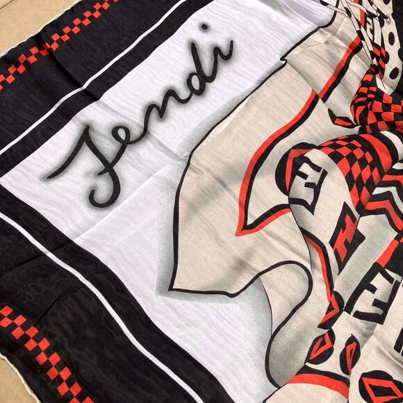 FENDI Red Black Abstract Art FF Scarf Square Silk Carre 90 - Picture 3 of 10